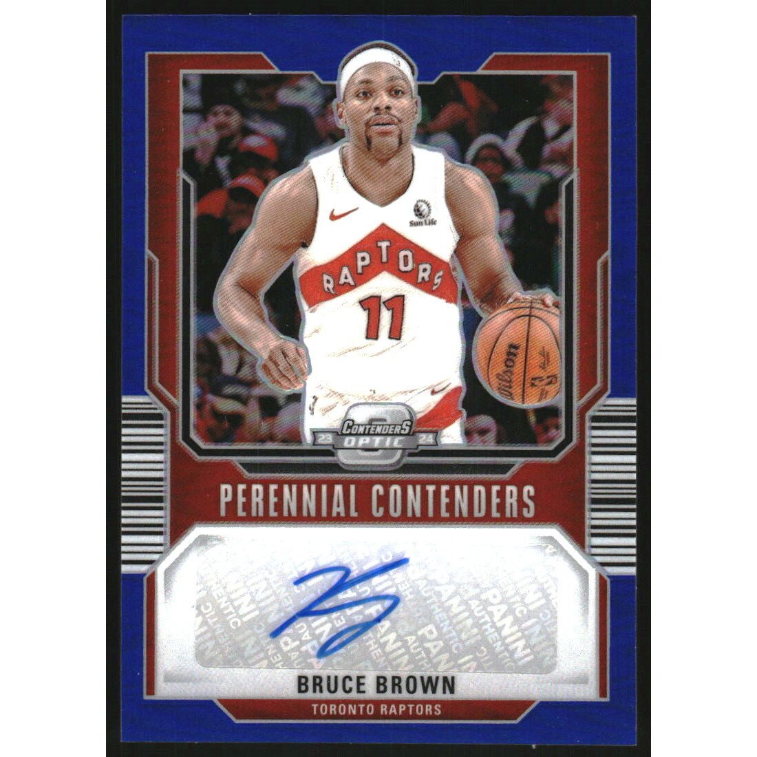 2023-24 Panini Contenders Optic Perennial Contenders Autographs Blue #30 Bruce Brown. rookie card picture