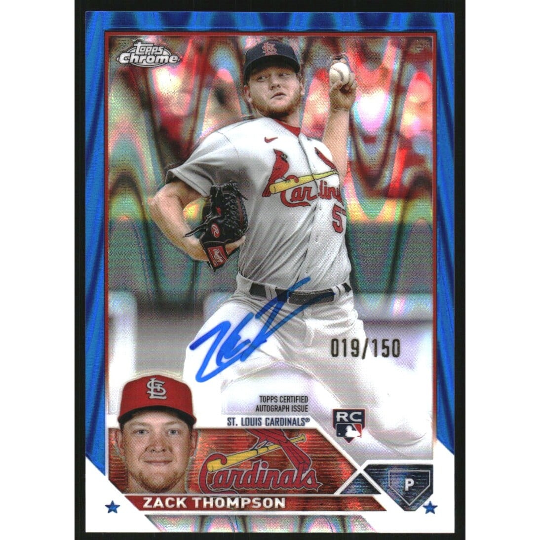 2023 Topps Chrome Update Rookie Autographs Blue Raywave Refractors #RAZT Zack Thompson. rookie card picture