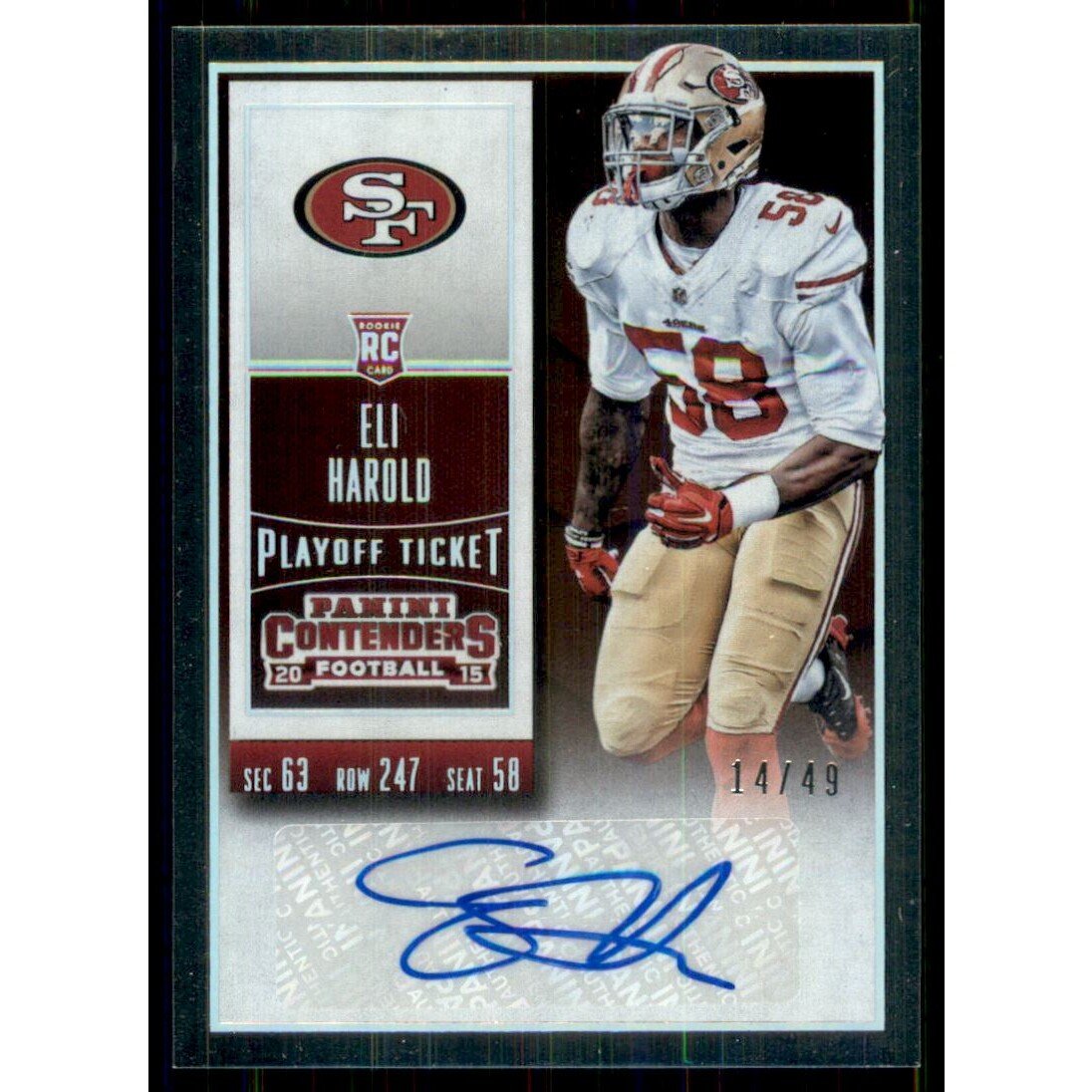 2015 Panini Contenders Playoff Ticket #130B Eli Harold AU/49. rookie card picture
