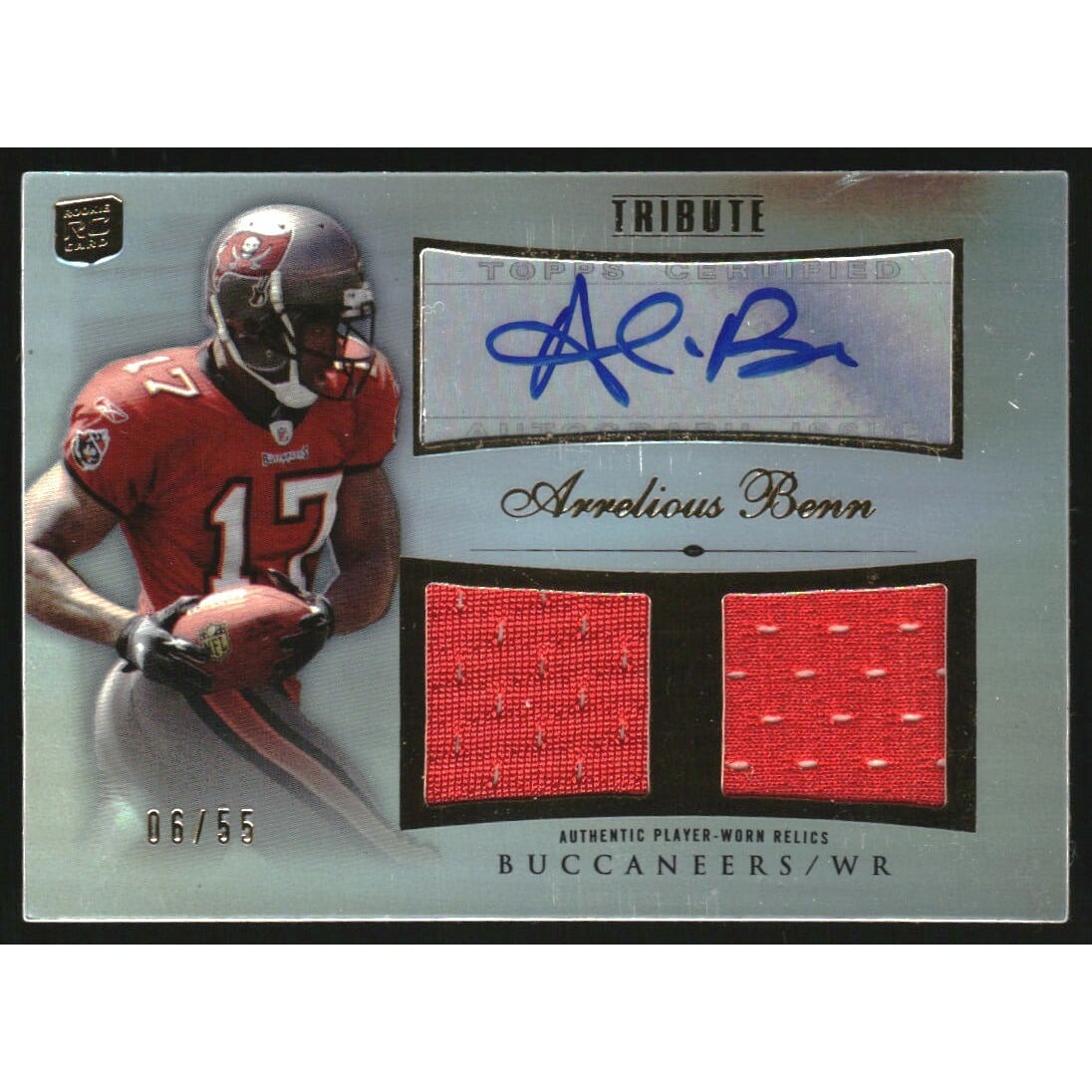 2010 Topps Tribute Autographed Dual Relics #ADRABE Arrelious Benn/55. rookie card picture