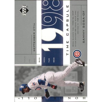 2002 Upper Deck Honor Roll Time Capsule Game Jersey #TCSS2 Sammy Sosa 98