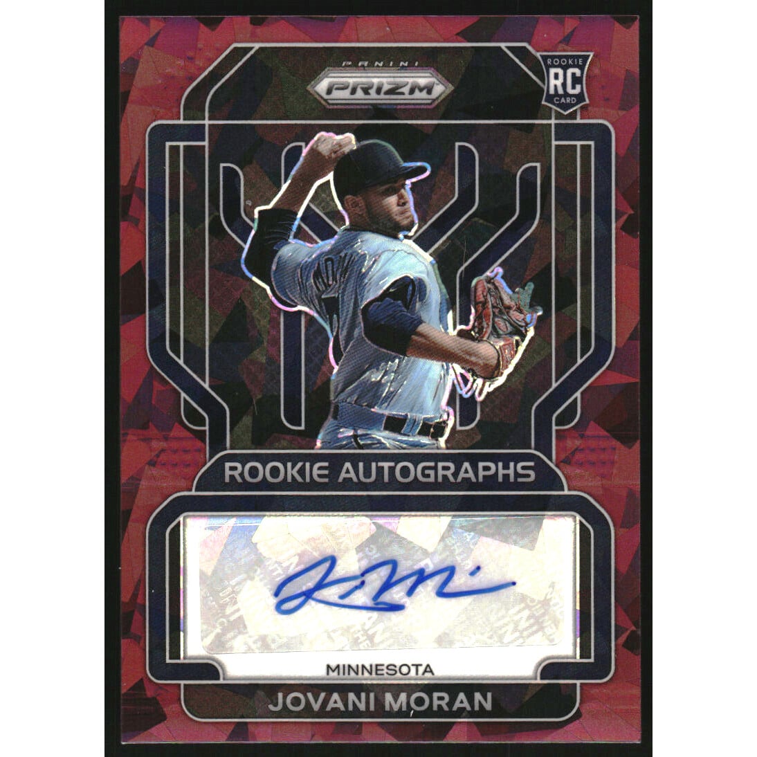 2022 Panini Prizm Rookie Autographs Prizms Burgundy Cracked Ice #109 Jovani Moran. rookie card picture