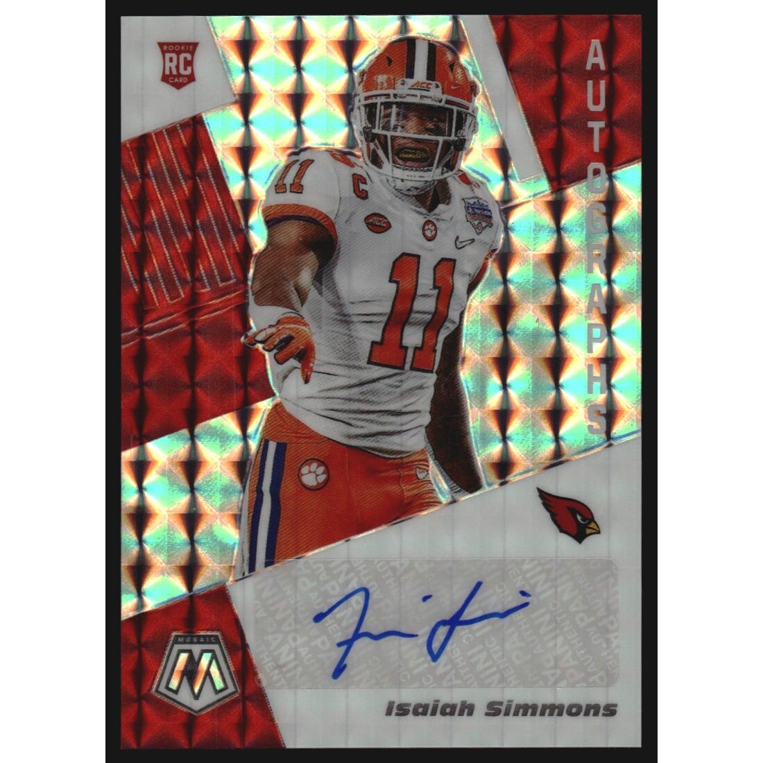 2020 Panini Mosaic Rookie Autographs Mosaic #45 Isaiah Simmons. rookie card picture