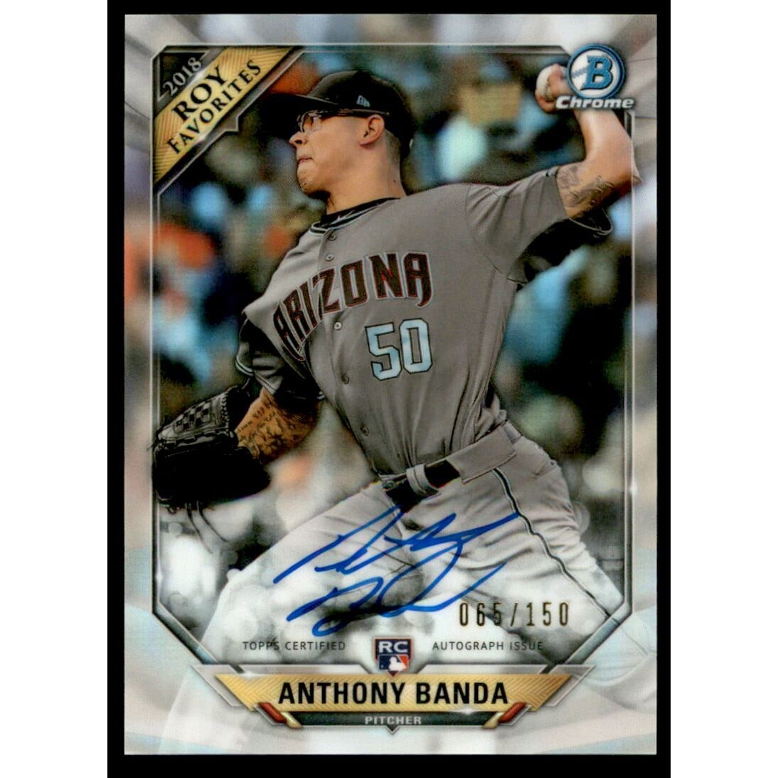 2018 Bowman Chrome Rookie of the Year Favorites Autographs Refractors #ROYFAAB Anthony Banda. rookie card picture