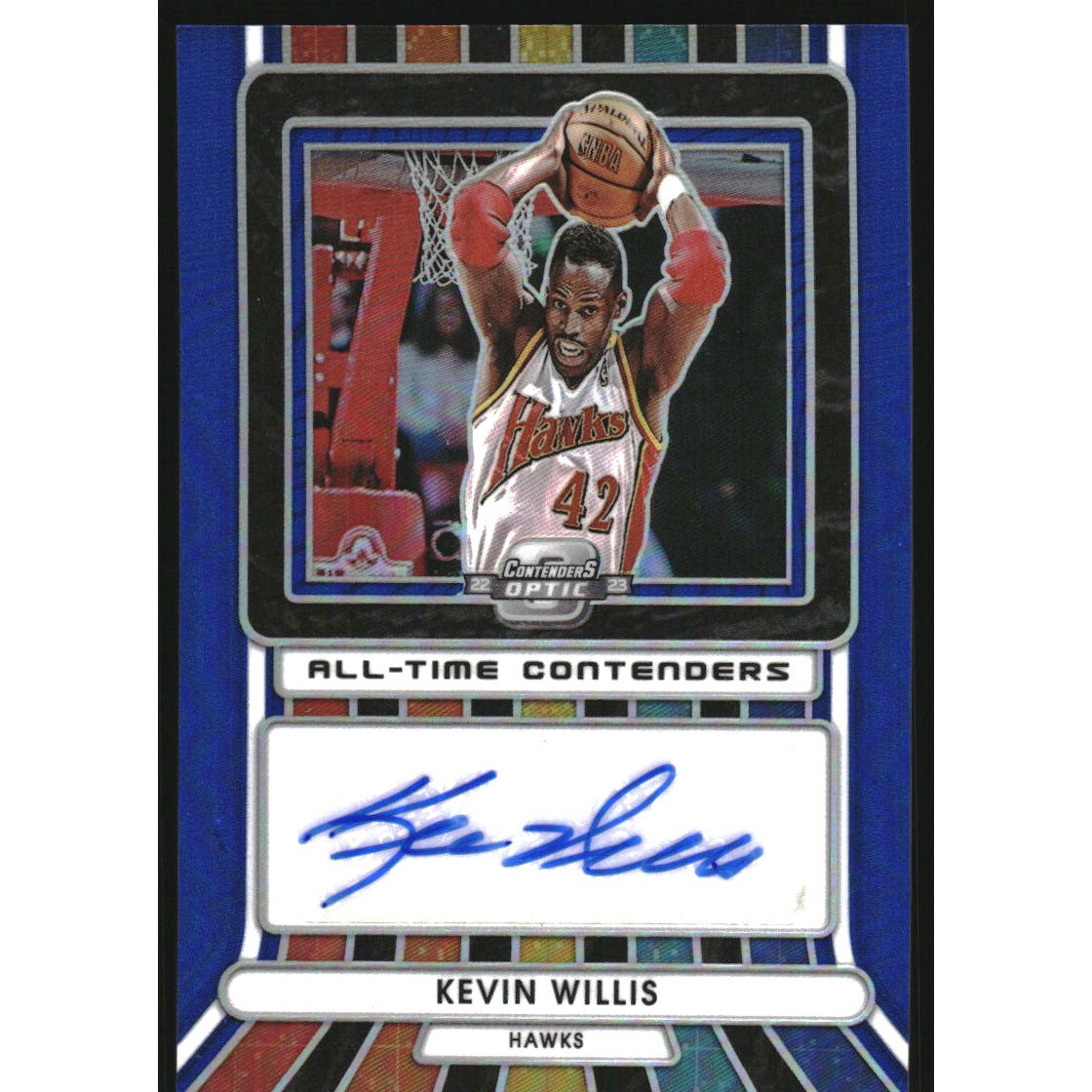 2022-23 Panini Contenders Optic All Time Contenders Autographs Blue #20 Kevin Willis/75. rookie card picture