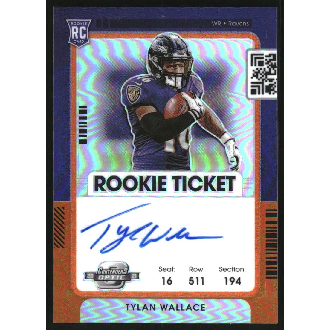 2021 Panini Contenders Optic Orange #136 Tylan Wallace AU/50. rookie card picture