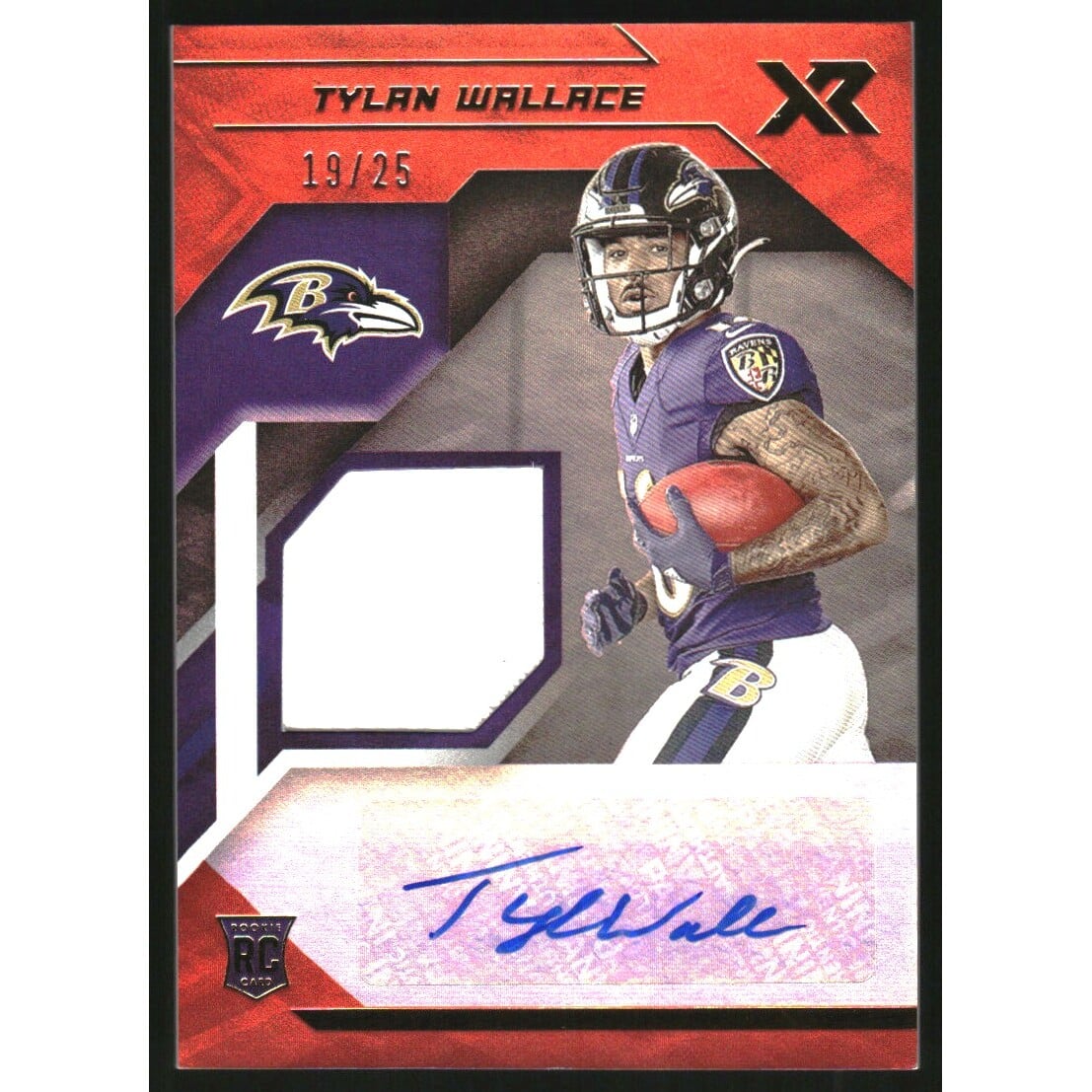 2021 Panini XR Rookie Swatch Autographs Orange #36 Tylan Wallace/25. rookie card picture
