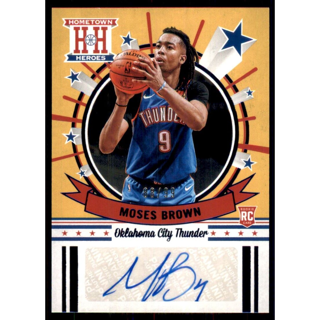 2020-21 Panini Chronicles Hometown Heroes Rookie Autographs Blue #1 Moses Brown/99. rookie card picture
