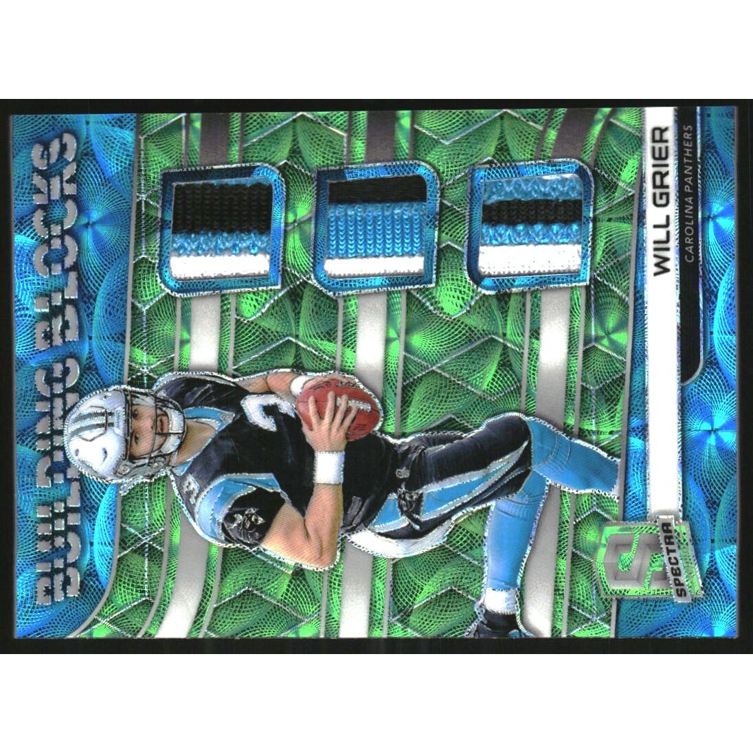 2019 Panini Spectra Building Blocks Materials Neon Green #5 Will Grier. rookie card picture