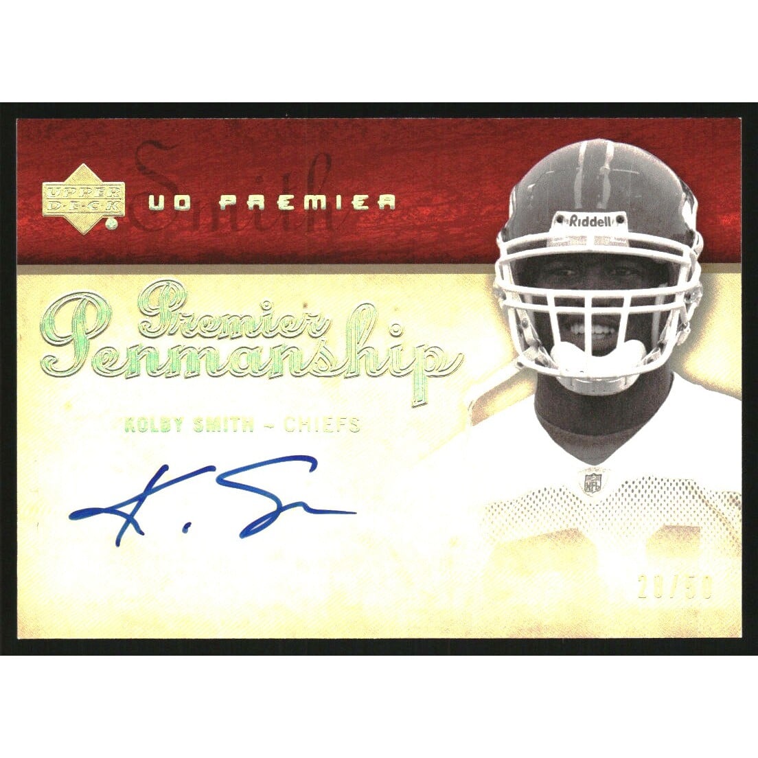 2007 Upper Deck Premier Penmanship Autographs Gold Holofoil #PPKS Kolby Smith/50. rookie card picture