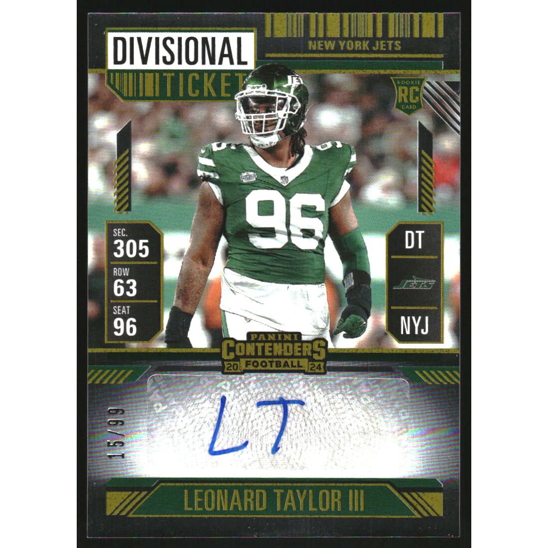2024 Panini Contenders Divisional Ticket #156 Leonard Taylor III AU. rookie card picture