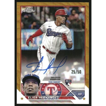 2023 Topps Chrome Rookie Autographs Gold Wave Refractors #RAHER Elier Hernandez