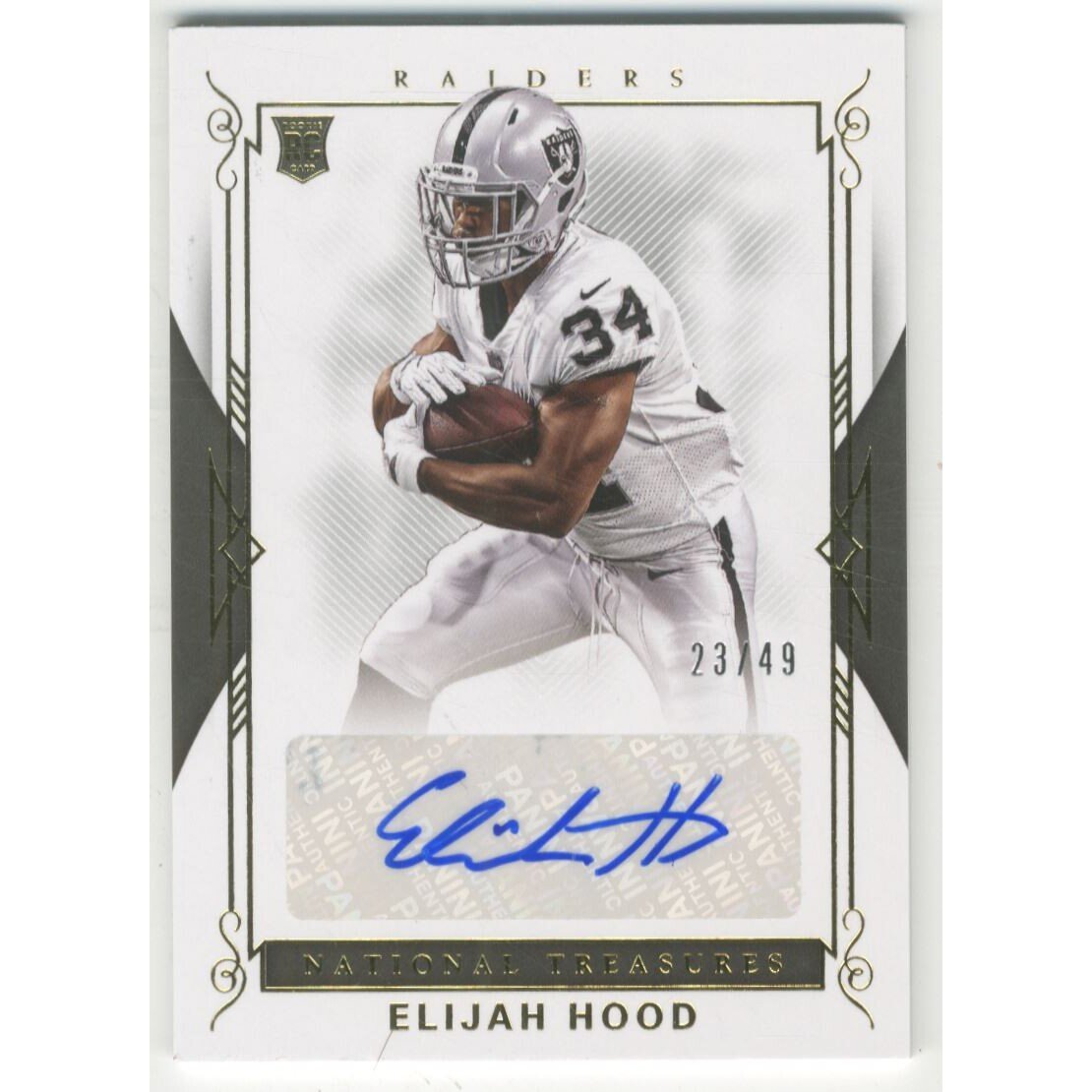 2017 Panini National Treasures Gold #111 Elijah Hood AU. rookie card picture