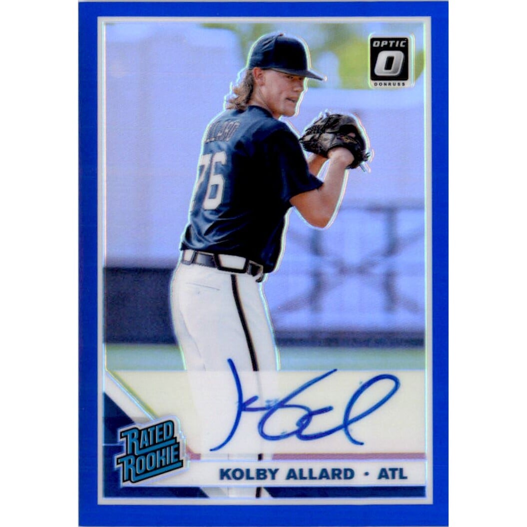 2019 Donruss Optic Rated Rookies Signatures Blue #28 Kolby Allard/75. rookie card picture