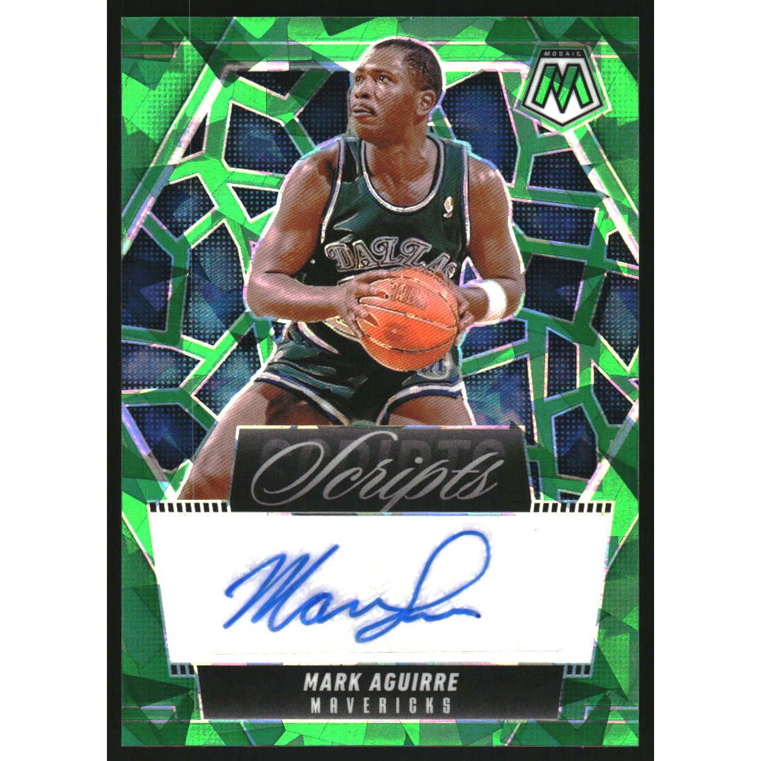 2024-25 Panini Mosaic Scripts Green Ice #85 Mark Aguirre. rookie card picture