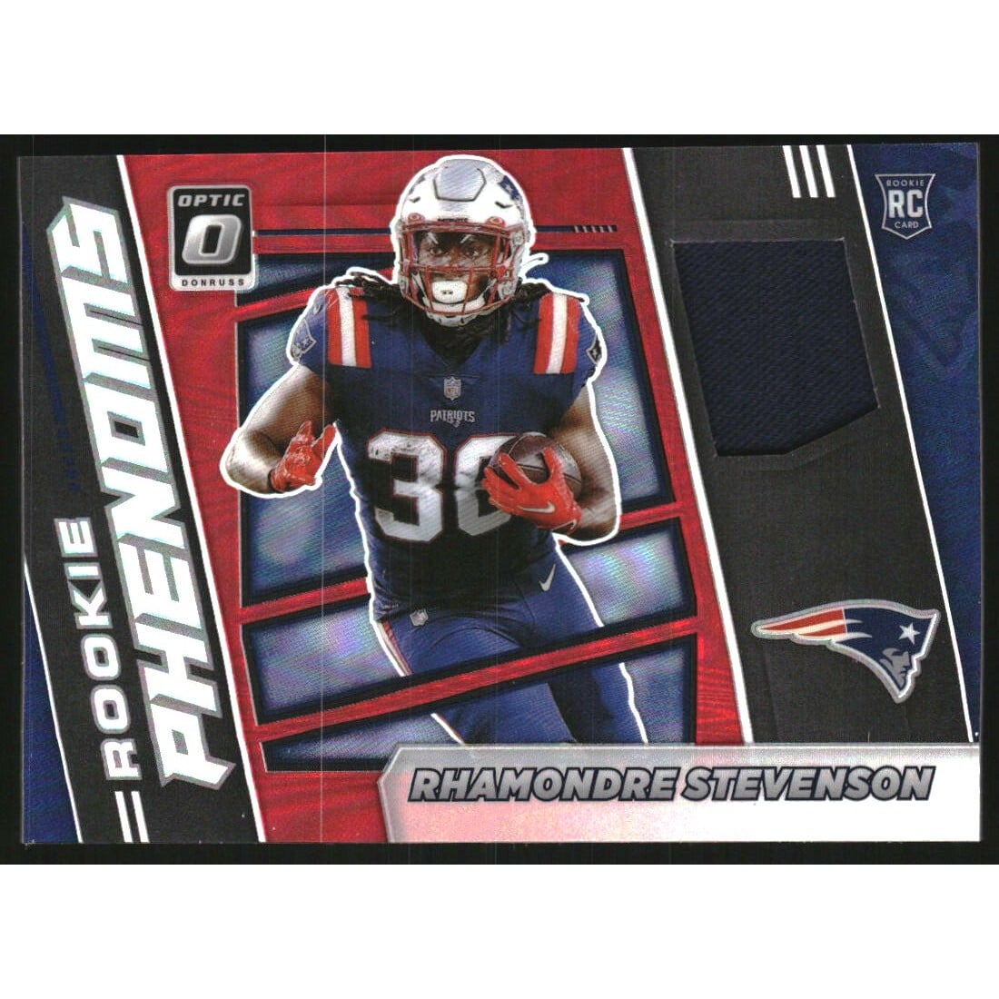 2021 Donruss Optic Rookie Phenoms Jerseys Horizontal Red #37 Rhamondre Stevenson. rookie card picture