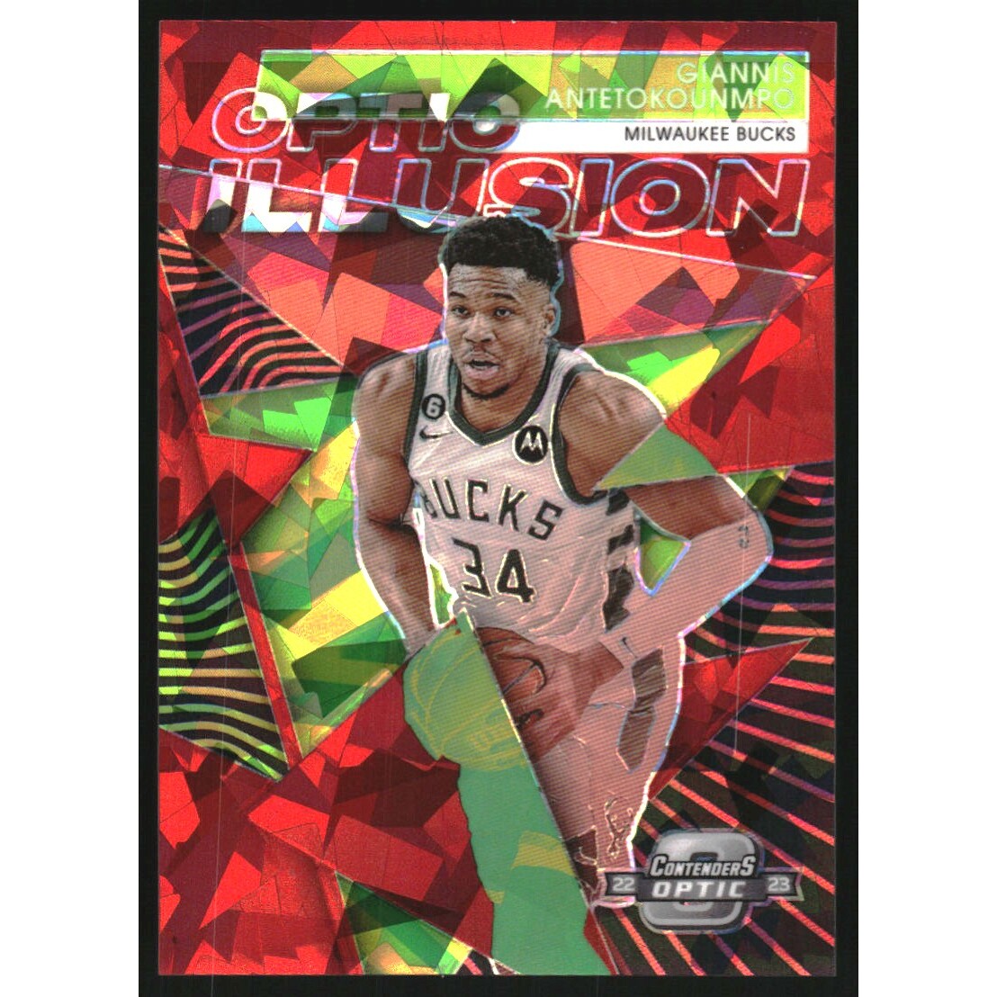2022-23 Panini Contenders Optic Optic Illusion Red Cracked Ice #14 Giannis Antetokounmpo 2022-23 Panini Contenders Optic Optic Illusion Red Cracked Ice #14 Giannis Antetokounmpo