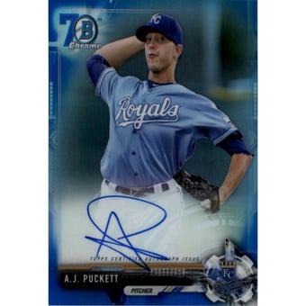 2017 Bowman Chrome Prospect Autographs 70th Blue Refractors #CPAAPU A.J. Puckett