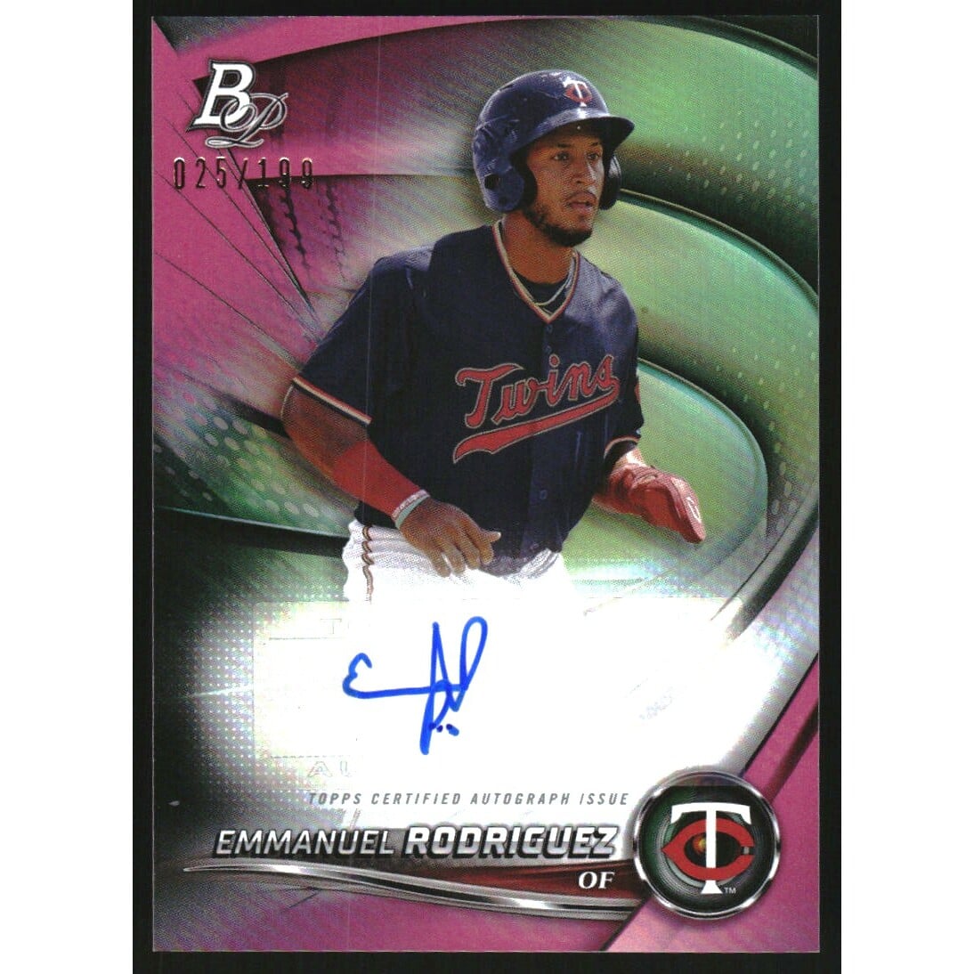 2022 Bowman Platinum Top Prospects Autographs Pink #TOP97 Emmanuel Rodriguez. rookie card picture