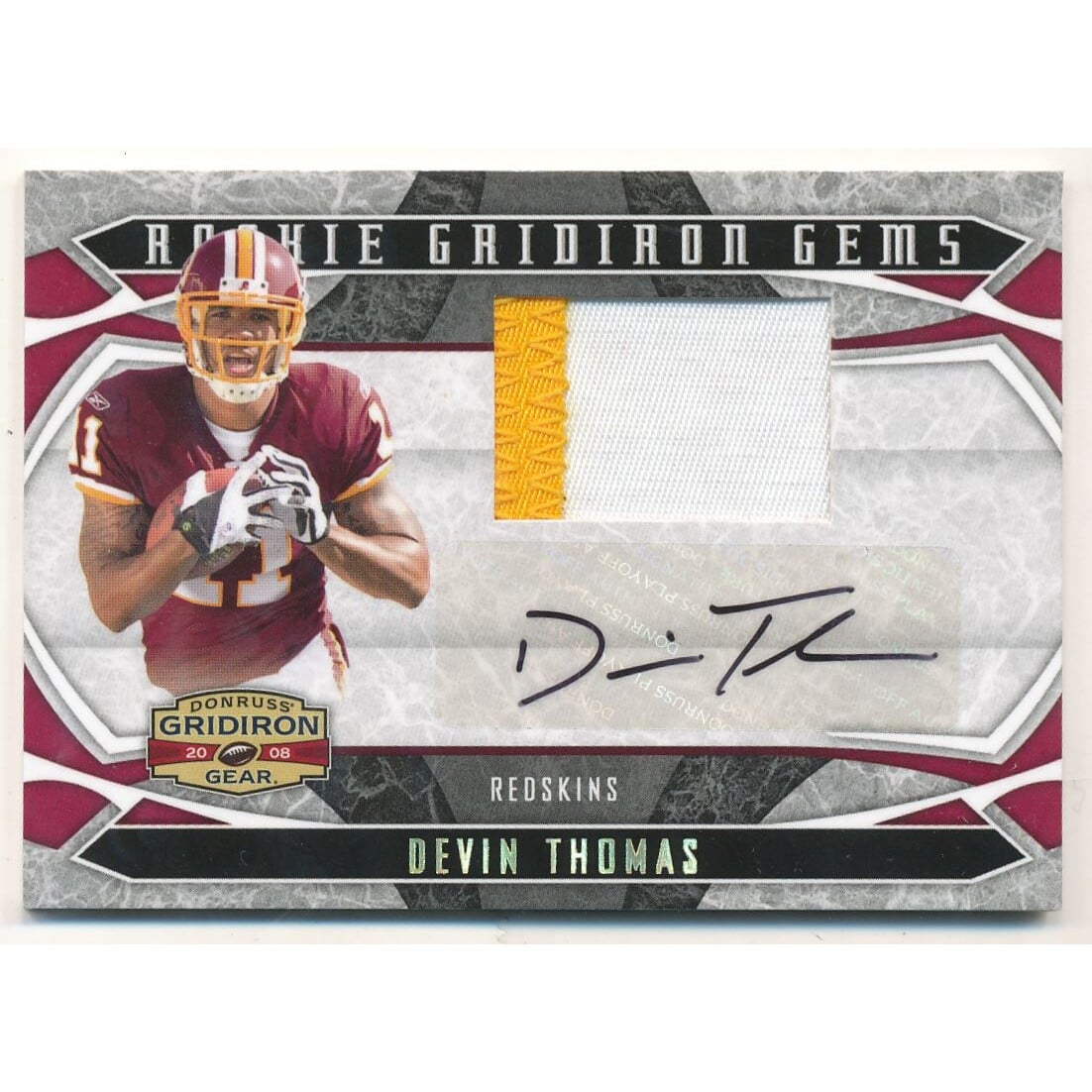 2008 Donruss Gridiron Gear Rookie Gridiron Gems Jerseys Autographs Prime #207 Devin Thomas. rookie card picture