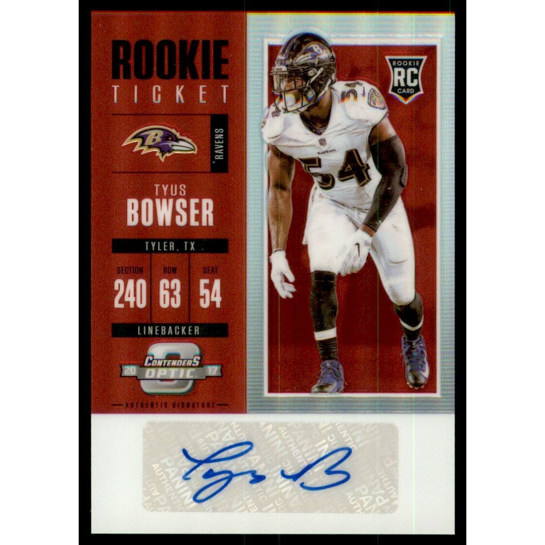 2017 Panini Contenders Optic Red #198 Tyus Bowser AU/75. rookie card picture