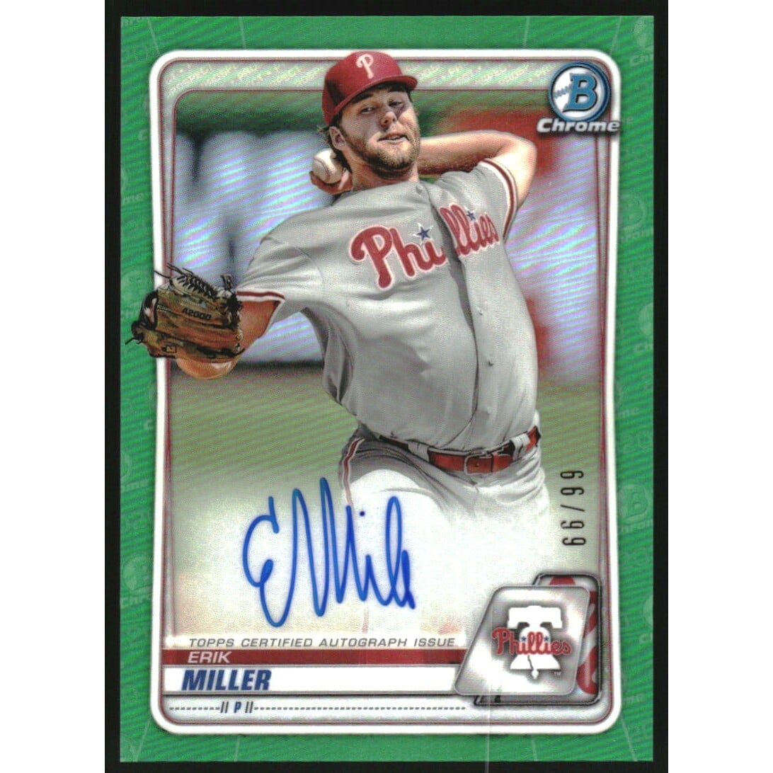 2020 Bowman Chrome Prospect Autographs Green Refractors #CPAEM Erik Miller. rookie card picture