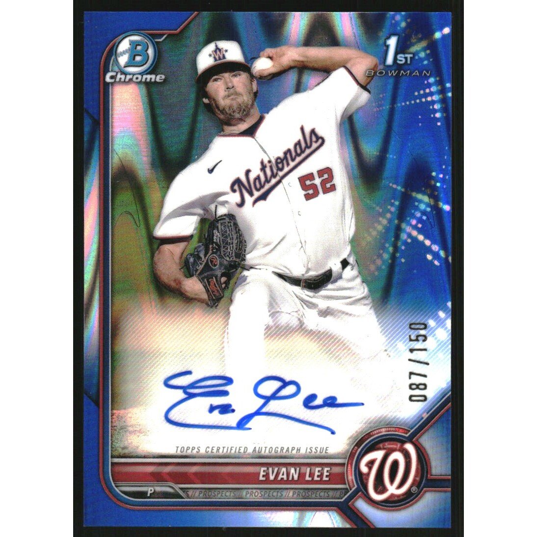 2022 Bowman Chrome Prospect Autographs Blue RayWave Refractors #CPAEL Evan Lee. rookie card picture