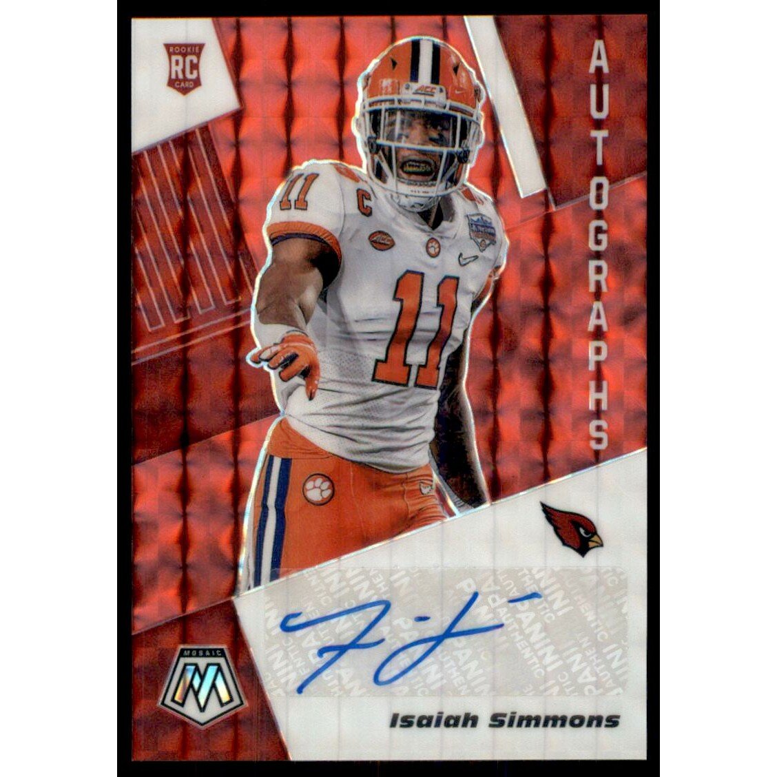2020 Panini Mosaic Rookie Autographs Mosaic Choice Fusion Red #45 Isaiah Simmons. rookie card picture