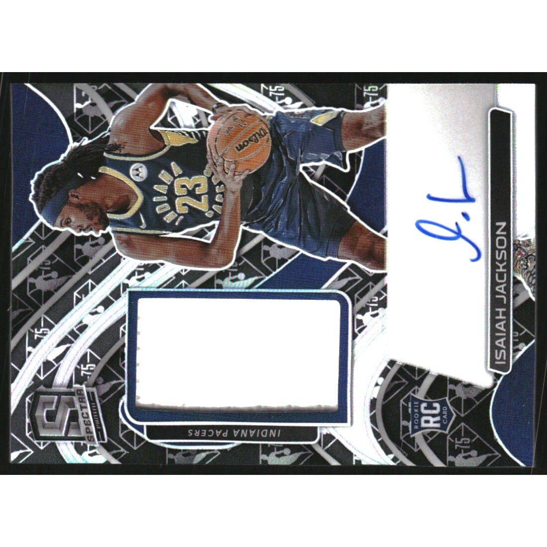 2021-22 Panini Spectra 75th Anniversary #182 Isaiah Jackson JSY AU. rookie card picture
