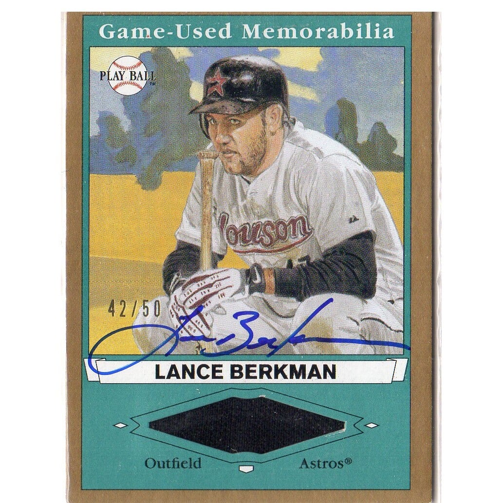 2003 Upper Deck Play Ball Game Used Memorabilia Tier 2 Signatures #LB2 Lance Berkman Jsy. rookie card picture