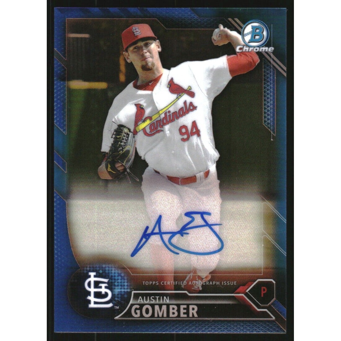2016 Bowman Chrome Prospect Autographs Blue Refractors #BCAPAG Austin Gomber. rookie card picture