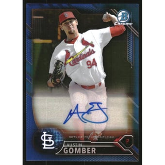 2016 Bowman Chrome Prospect Autographs Blue Refractors #BCAPAG Austin Gomber