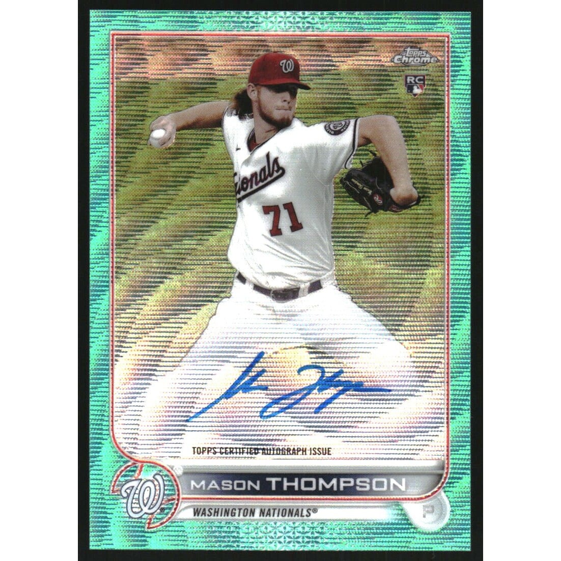 2022 Topps Chrome Rookie Autographs Aqua Wave Refractors #RAMT Mason Thompson. rookie card picture