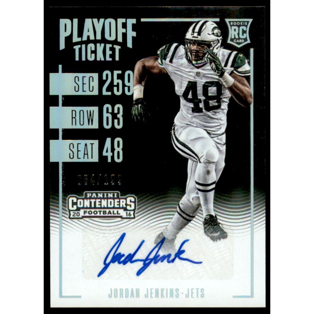 2016 Panini Contenders Playoff Ticket #184 Jordan Jenkins AU/199. rookie card picture