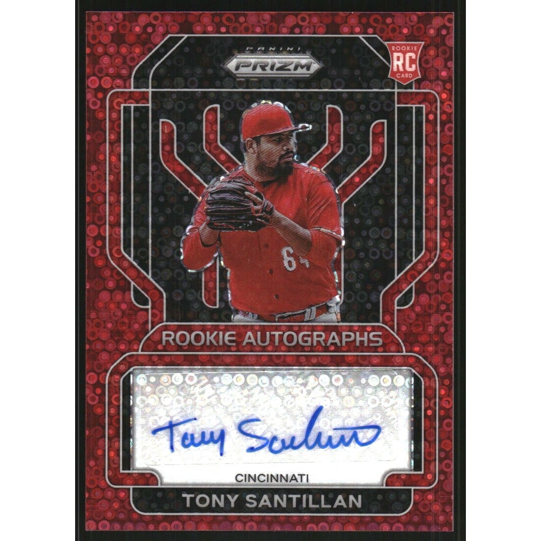 2022 Panini Prizm Rookie Autographs Prizms Red Donut Circles #40 Tony Santillan. rookie card picture