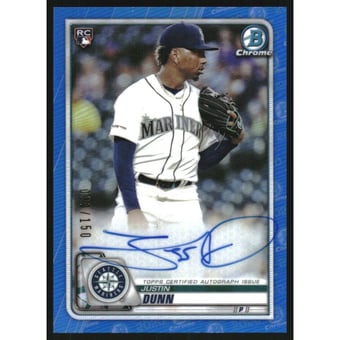 2020 Bowman Chrome Rookie Autographs Blue Refractors #CRAJD Justin Dunn