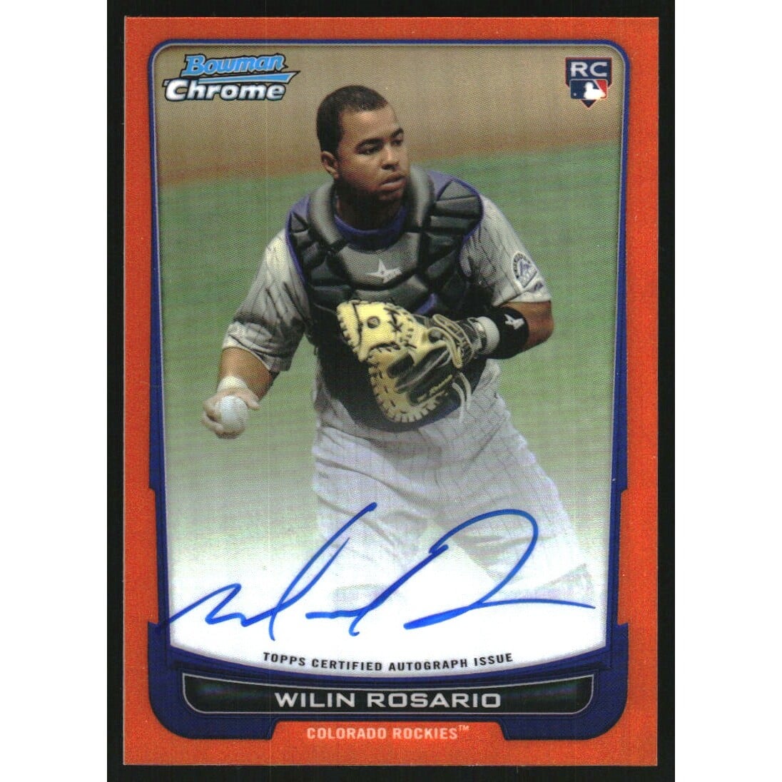 2012 Bowman Chrome Rookie Autographs Orange Refractors #218 Wilin Rosario. rookie card picture
