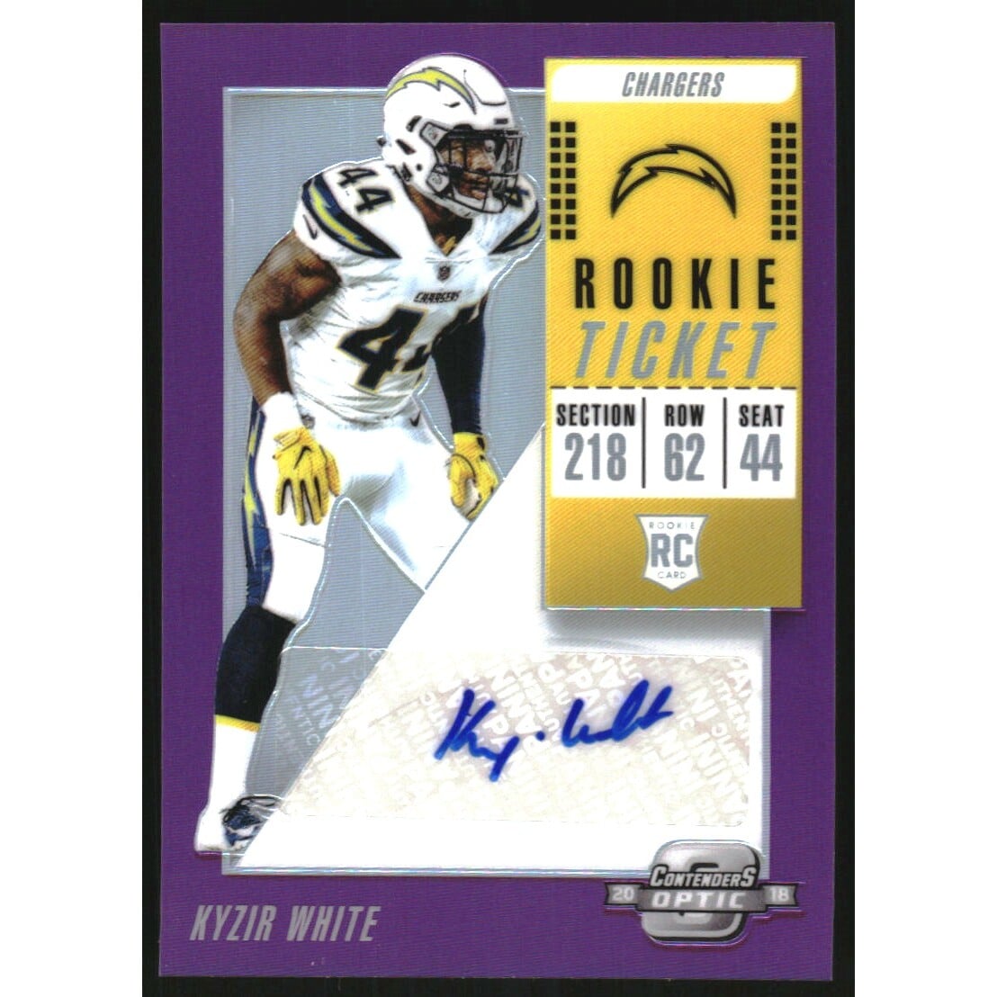 2018 Panini Contenders Optic Purple #190 Kyzir White AU/99. rookie card picture