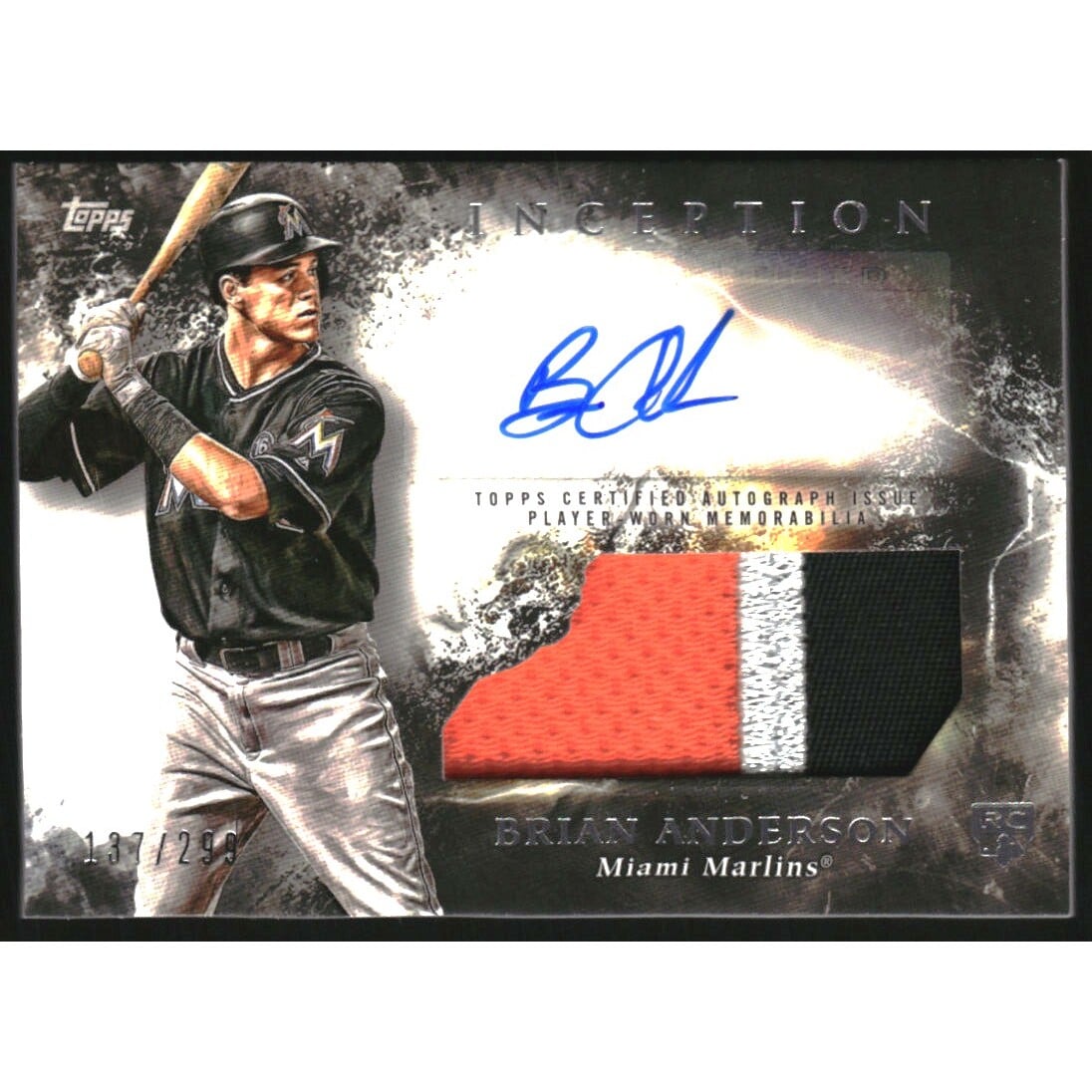 2018 Topps Inception Patch Autographs #IAPBA Brian Anderson/299. rookie card picture