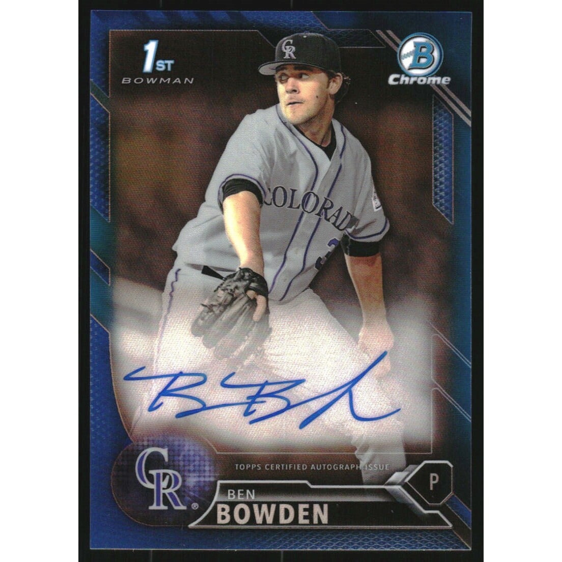 2016 Bowman Chrome Draft Draft Pick Autographs Blue Refractors #CDABB Ben Bowden. rookie card picture