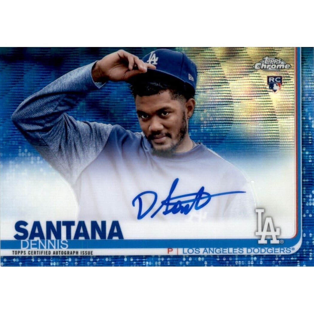 2019 Topps Chrome Rookie Autographs Blue Wave Refractors #RADSA Dennis Santana. rookie card picture