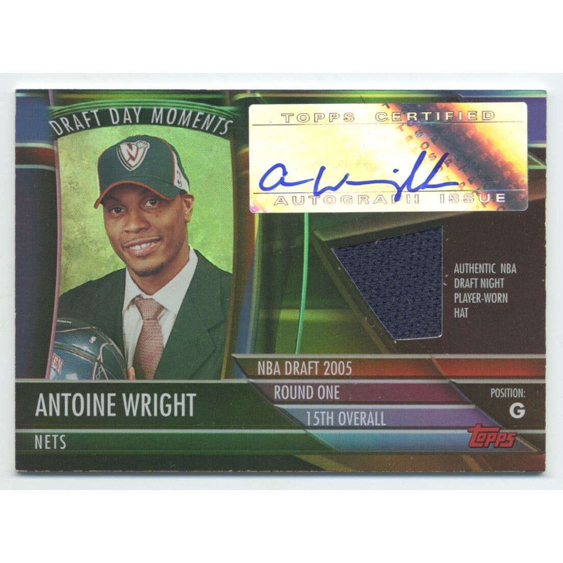 2005-06 Topps Big Game Draft Day Moments Relics Autographs #AW2 Antoine Wright Ball. rookie card picture