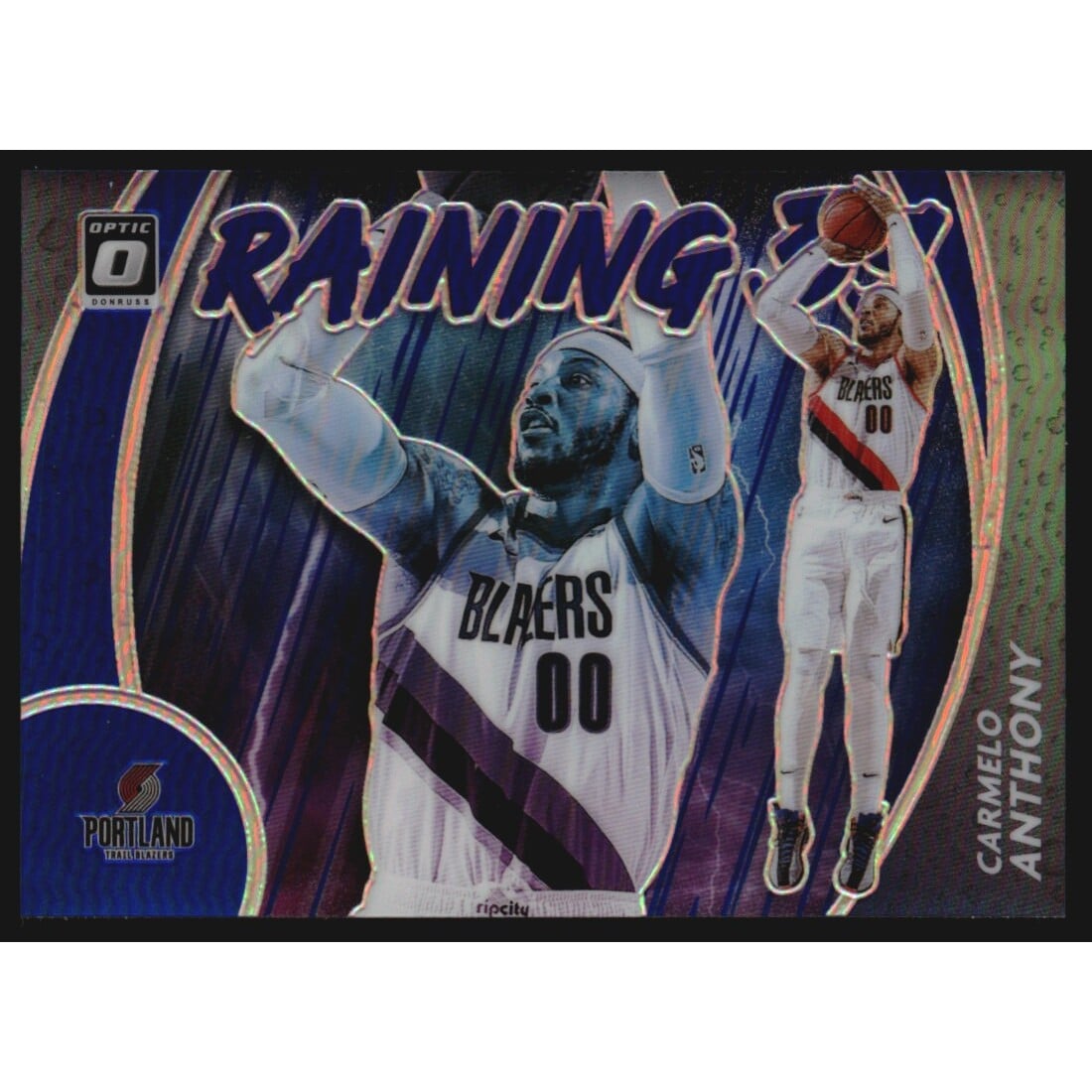 2020-21 Donruss Optic Raining 3s Blue #18 Carmelo Anthony. rookie card picture