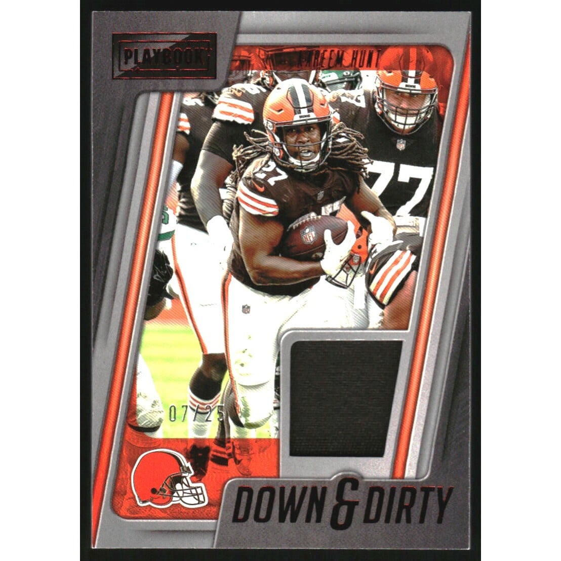 2022 Panini Playbook Down and Dirty Materials Red #13 Kareem Hunt/25. rookie card picture