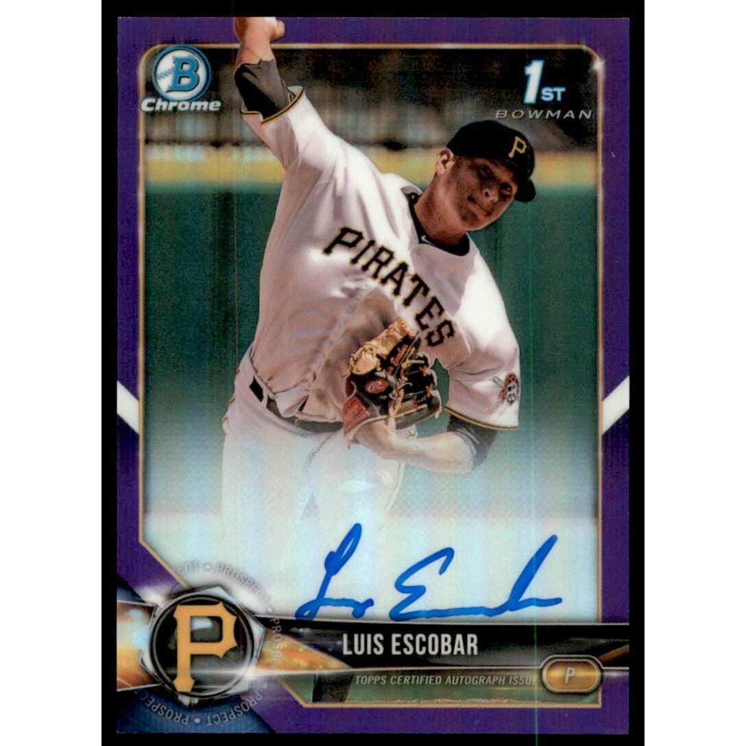 2018 Bowman Chrome Prospect Autographs Purple Refractors #CPALE Luis Escobar. rookie card picture
