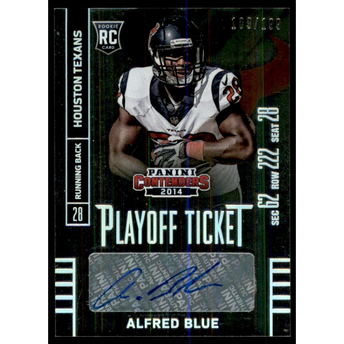 2014 Panini Contenders Playoff Ticket #199A Alfred Blue AU. rookie card picture