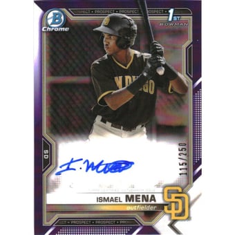 2021 Bowman Chrome Prospect Autographs Purple Refractors #CPAIM Ismael Mena