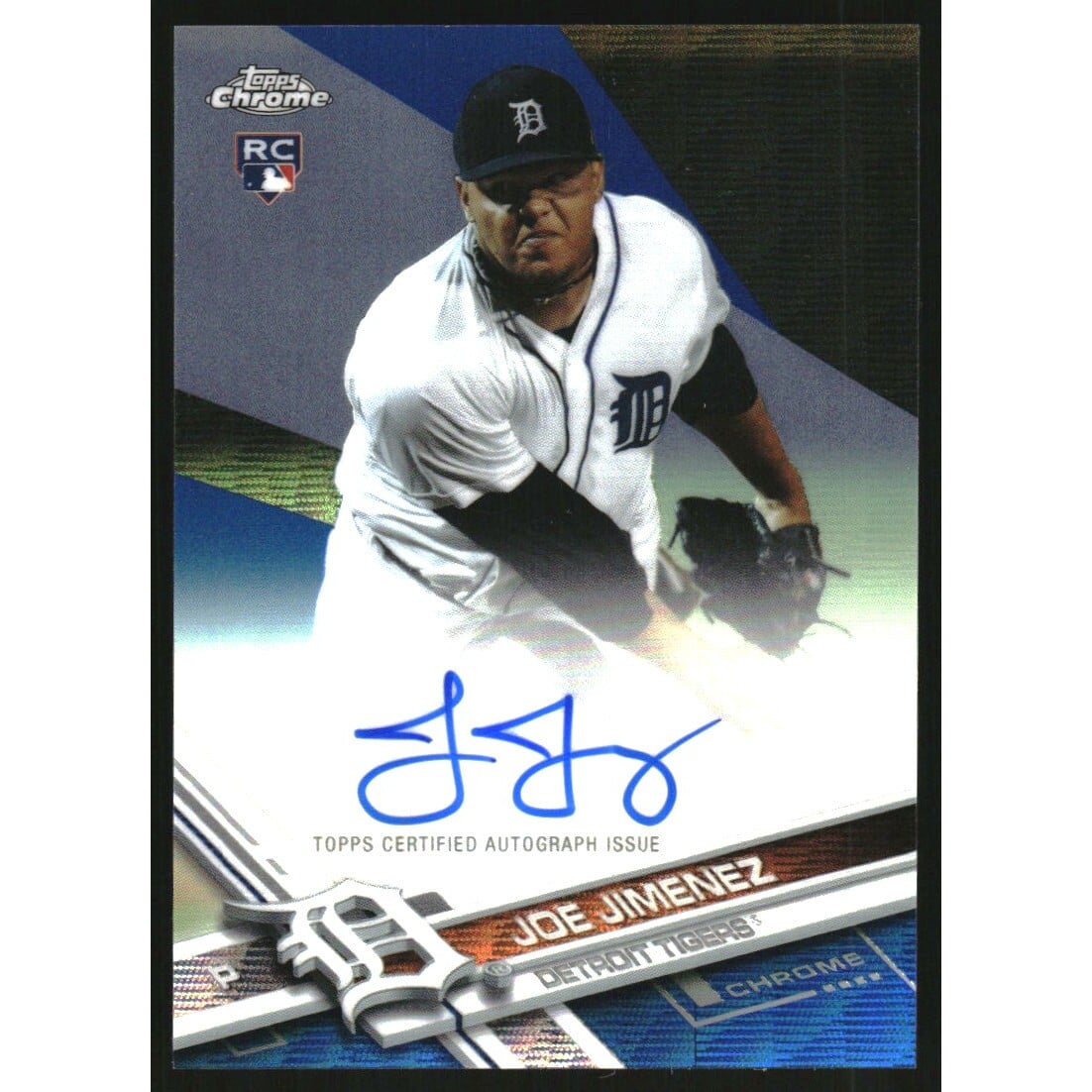 2017 Topps Chrome Rookie Autographs Blue Wave Refractors #RAJJ Joe Jimenez. rookie card picture