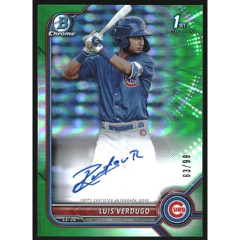 2022 Bowman Chrome Prospect Autographs Green Refractors #CPALV Luis Verdugo