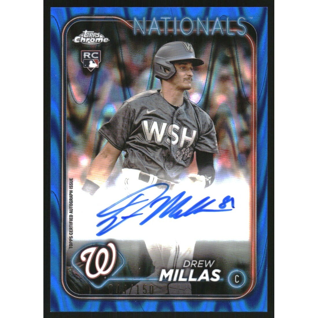 2024 Topps Chrome Rookie Autographs Blue RayWave Refractors #RADM Drew Millas. rookie card picture
